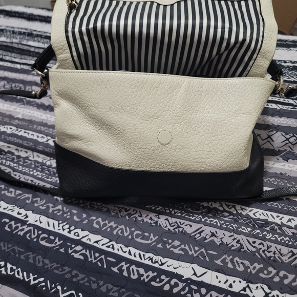 Kate Spade Southport Ave Maria Fold Over Purse Pebbled Leather black beige - Picture 5 of 11